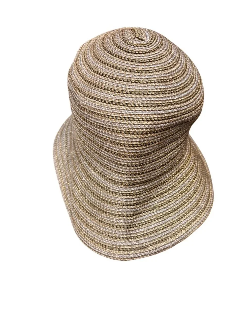 Eric Javits Womens Gold Wide Brim Sun Hat Lightweight Metallic Straw Blend - Picture 3 of 9